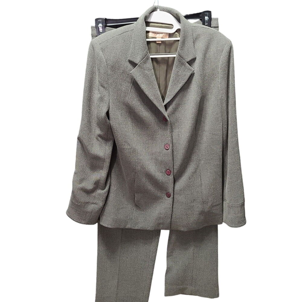 Trousers ETC Womens Jacket And Pants Set Gray Size 8/10 Polyester Blend Button
